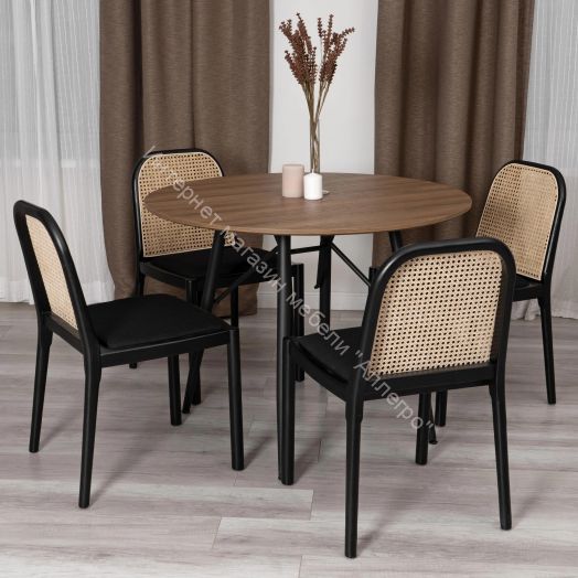 Стул FREYA дерево вяз/ротанг, ткань лён, черный/черный лен, 46х41х79,5 см