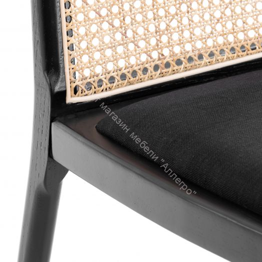 Стул FREYA дерево вяз/ротанг, ткань лён, черный/черный лен, 46х41х79,5 см