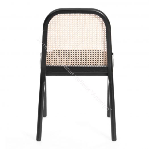 Стул FREYA дерево вяз/ротанг, ткань лён, черный/черный лен, 46х41х79,5 см