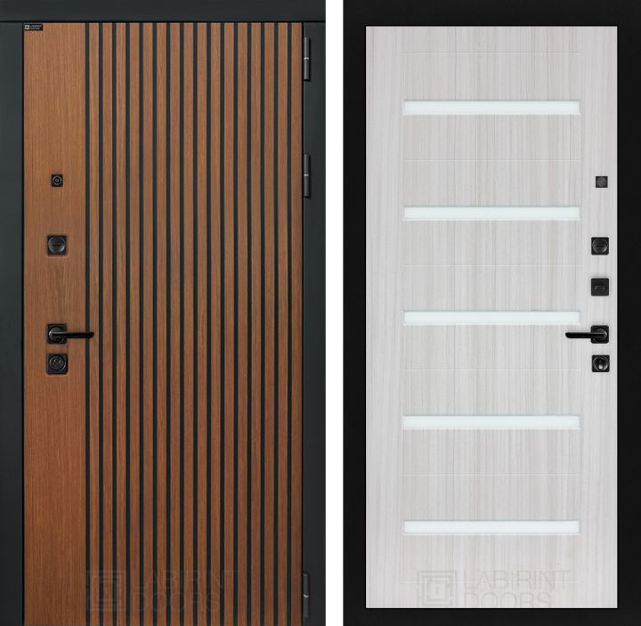 Входная дверь Лабиринт STORM - 01 Сандал белый, стекло белое