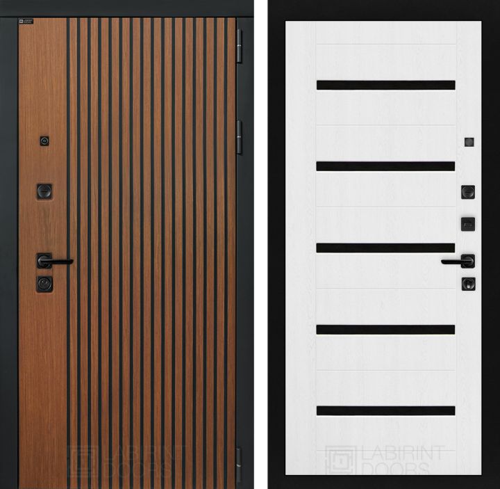 Входная дверь Лабиринт STORM - 01 Белое дерево, стекло черное