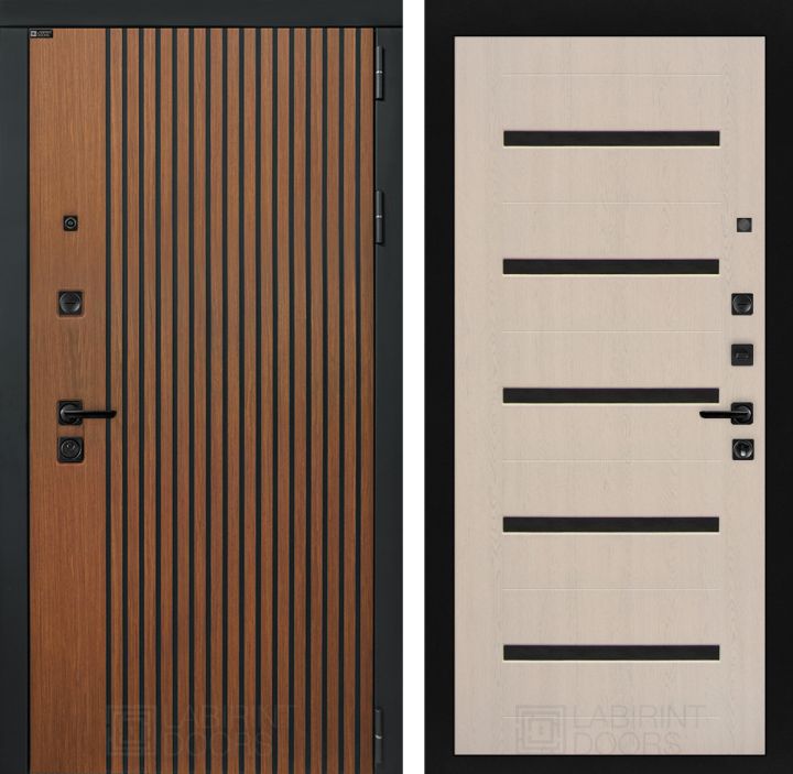 Входная дверь Лабиринт STORM - 01 Беленый дуб, стекло черное