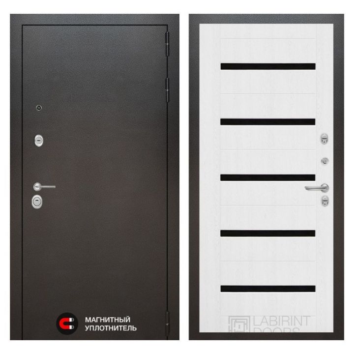 Входная дверь Лабиринт SILVER - 01 Белое дерево черные стекла