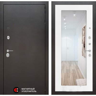 Входная дверь Лабиринт SILVER - Зеркало 18 Белое дерево