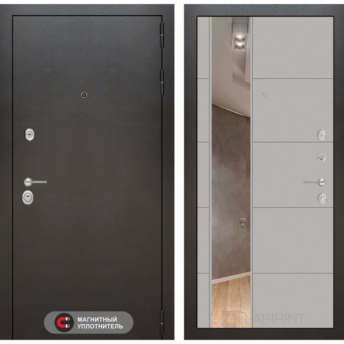 Входная дверь Лабиринт SILVER - Зеркало 19 Грей софт