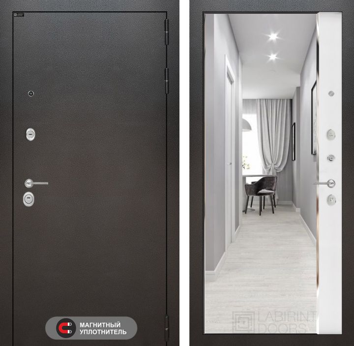 Входная дверь Лабиринт SILVER - Зеркало панорама Белый софт