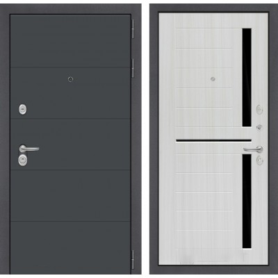 Входная дверь Лабиринт ART - 02 Сандал белый стекло черное