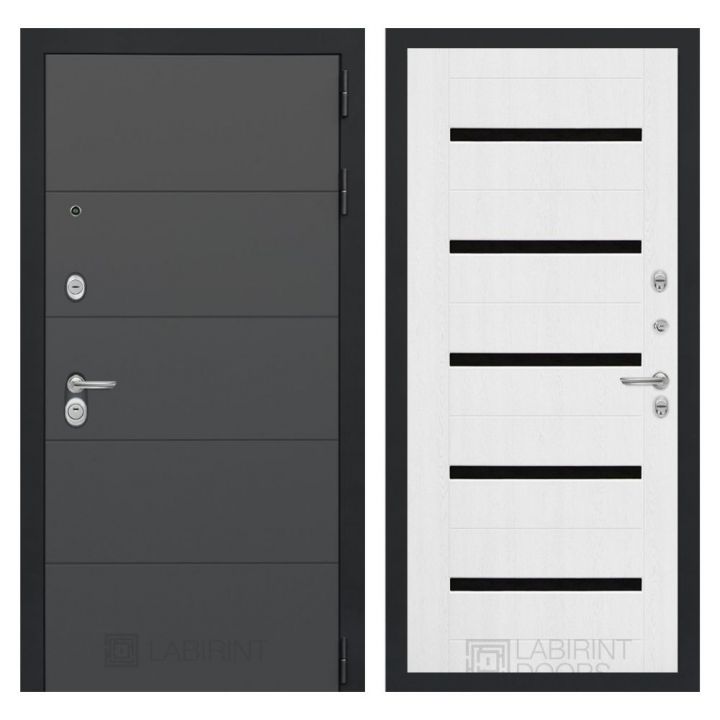 Входная дверь Лабиринт ART - 01 Белое дерево черные стекла