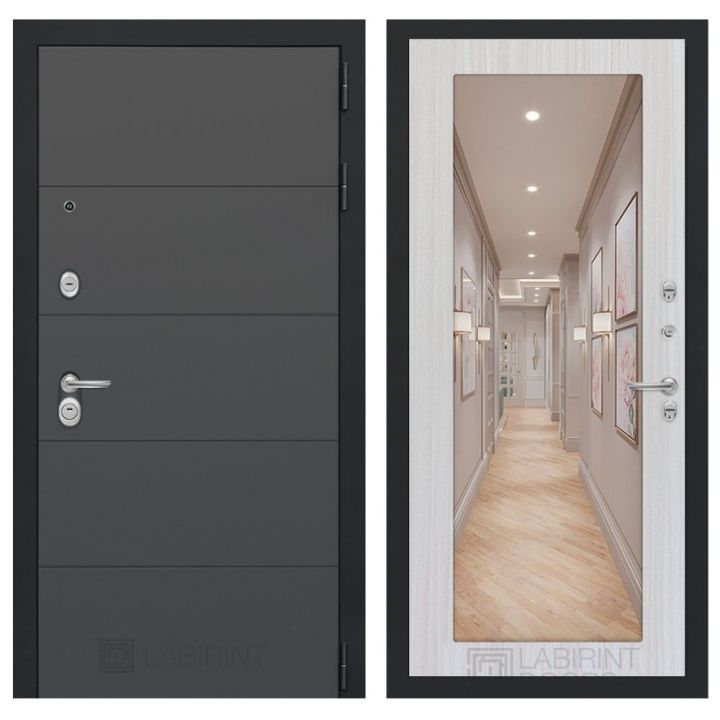 Входная дверь Лабиринт ART - Зеркало 18 Сандал белый