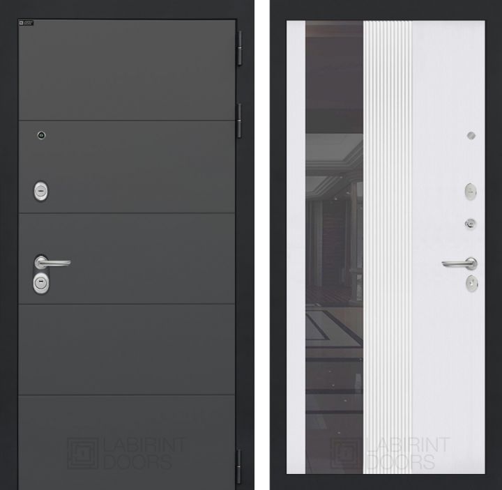 Входная дверь Лабиринт ART - 32 Зеркало Белый софт рельеф