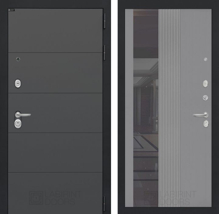 Входная дверь Лабиринт ART - 32 Зеркало Серый софт рельеф
