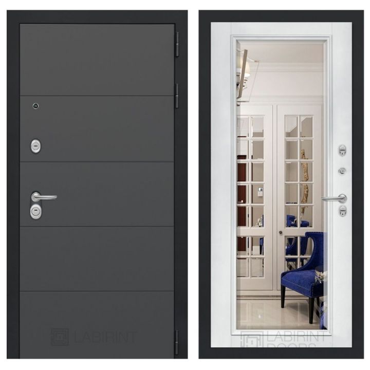 Входная дверь Лабиринт ART - Зеркало фацет Белый софт