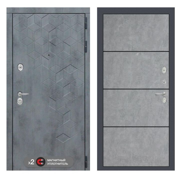 Входная дверь Лабиринт BETON - 25 Бетон светлый черные вставки