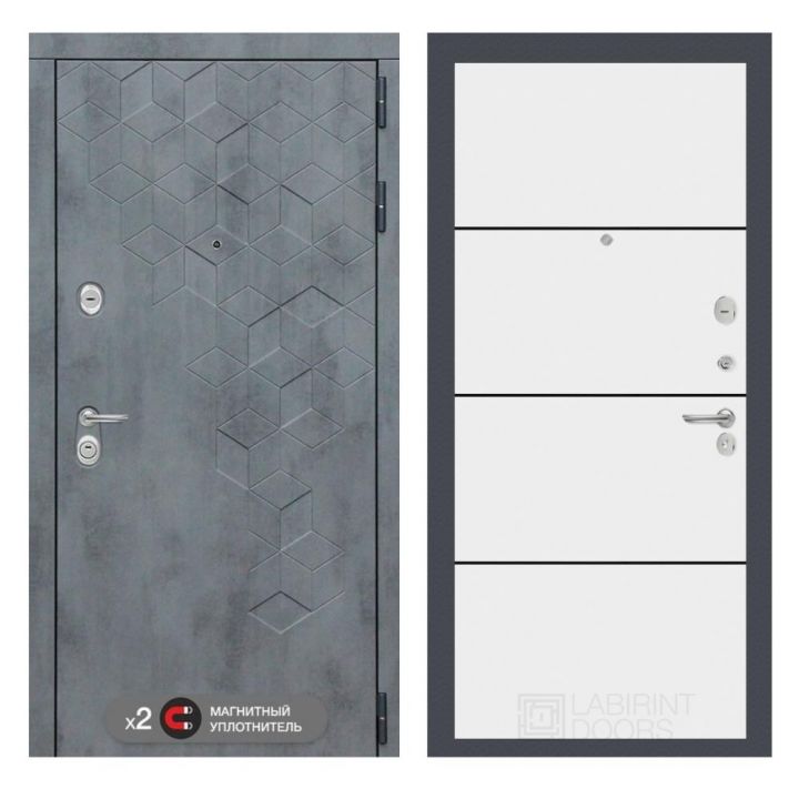 Входная дверь Лабиринт BETON - 25 Белый софт черные вставки