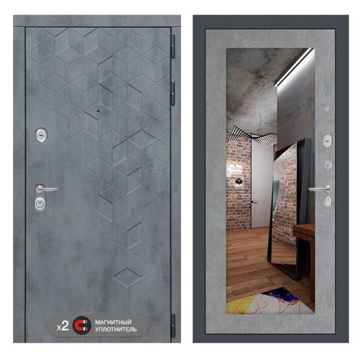 Входная дверь Лабиринт BETON - Зеркало 18 Бетон светлый