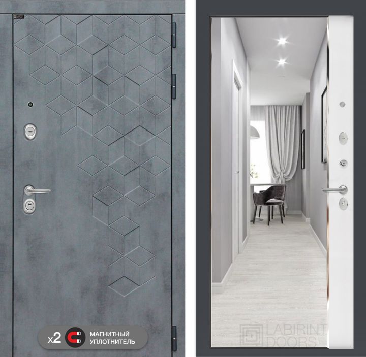 Входная дверь Лабиринт BETON - Зеркало панорама Белый софт