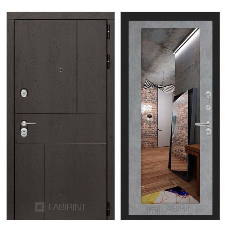 Входная дверь Лабиринт URBAN - Зеркало 18 Бетон светлый