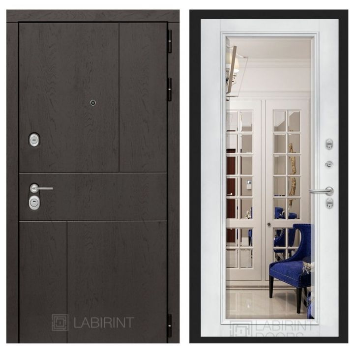 Входная дверь Лабиринт URBAN - Зеркало фацет Белый софт