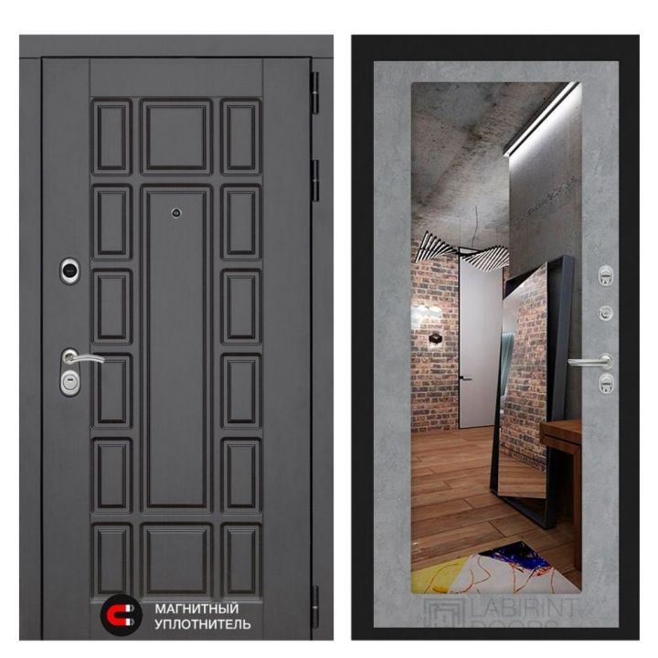 Входная дверь Лабиринт NEW YORK - Зеркало 18 Бетон светлый