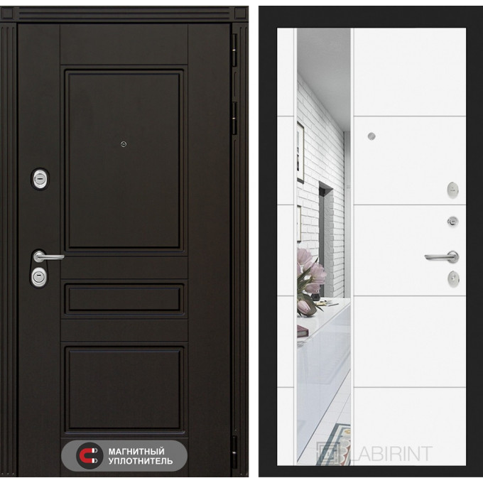 Входная дверь Лабиринт MEGAPOLIS - Зеркало 19 Белый софт