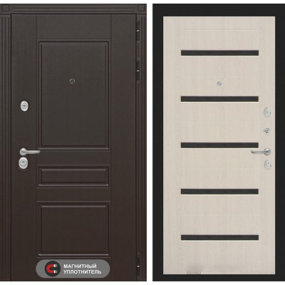 Входная дверь Лабиринт MEGAPOLIS - 01 Беленый дуб, стекло черное