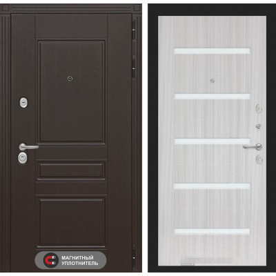 Входная дверь Лабиринт MEGAPOLIS - 01 Сандал белый, стекло белое