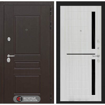 Входная дверь Лабиринт MEGAPOLIS - 02 Сандал белый, стекло черное