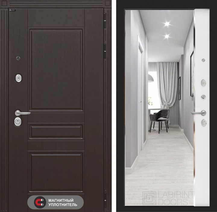 Входная дверь Лабиринт MEGAPOLIS - Зеркало панорама Белый софт