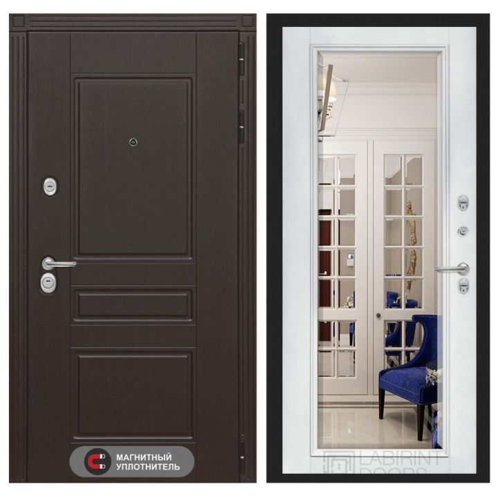 Входная дверь Лабиринт MEGAPOLIS - Зеркало фацет Белый софт