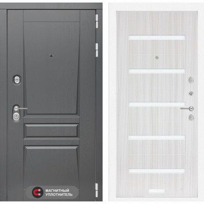 Входная дверь Лабиринт PLATINUM - 01 Сандал белый стекло белое