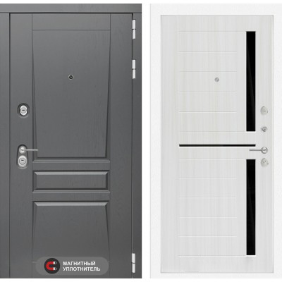 Входная дверь Лабиринт PLATINUM - 02 Сандал белый стекло черное