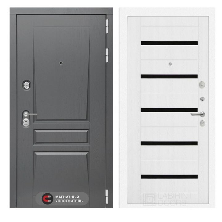 Входная дверь Лабиринт PLATINUM - 01 Белое дерево черные стекла