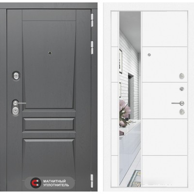 Входная дверь Лабиринт PLATINUM - Зеркало 19 Белый софт