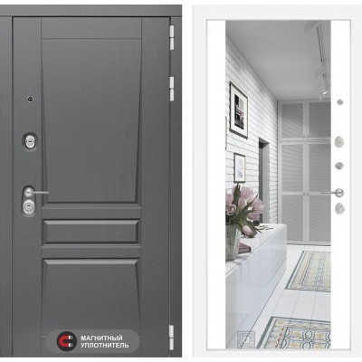 Входная дверь Лабиринт PLATINUM - Зеркало максимум Белый софт