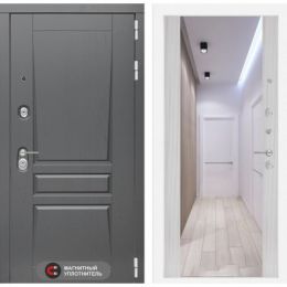 Входная дверь Лабиринт PLATINUM - Зеркало максимум Сандал белый