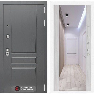 Входная дверь Лабиринт PLATINUM - Зеркало максимум Сандал белый