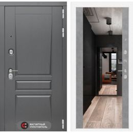 Входная дверь Лабиринт PLATINUM - Зеркало максимум Бетон светлый