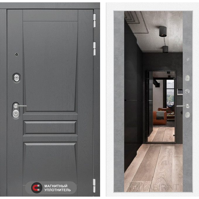 Входная дверь Лабиринт PLATINUM - Зеркало максимум Бетон светлый