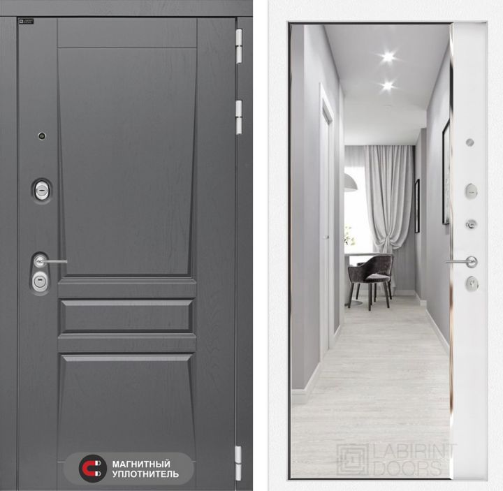 Входная дверь Лабиринт PLATINUM - Зеркало панорама Белый софт