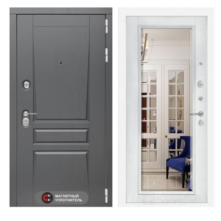 Входная дверь Лабиринт PLATINUM - Зеркало фацет Белый софт