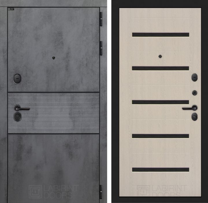 Входная дверь Лабиринт INFINITY - 01 Беленый дуб, стекло черное