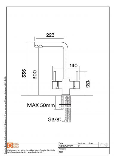 Смеситель для кухонной мойки Quadro design Idealaqua Inox 303 прямой излив схема 4