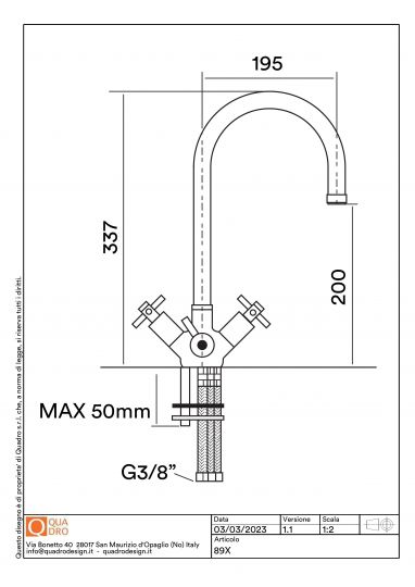 Кухонный смеситель Quadro design Idealaqua Inox 89X высокий поворотный схема 3
