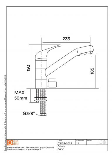 Смеситель для кухонной мойки Quadro design Idealaqua Inox 64PECO/1 CR с краном для фильтра схема 2