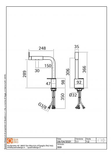 Смеситель для кухонной мойки Quadro design Idealaqua Inox 359 AS прогрессивный картридж схема 2