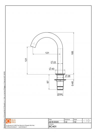 Фильтр-кран для кухонного смесителя Quadro design Idealaqua Inox 12 52.0V + BC401.0 с изливом схема 3