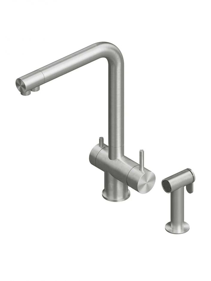 Смеситель для кухонной мойки Quadro design Idealaqua Inox 383 с краном для фильтра и душем