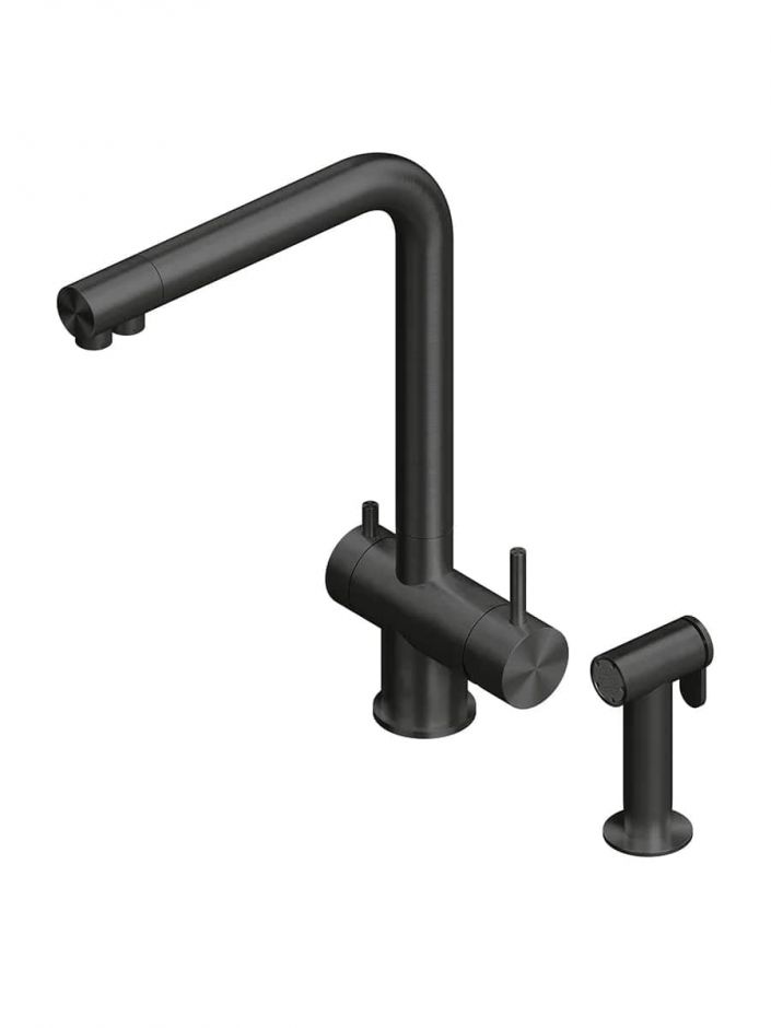 Смеситель для кухонной мойки Quadro design Idealaqua Inox 383 с краном для фильтра и душем ФОТО