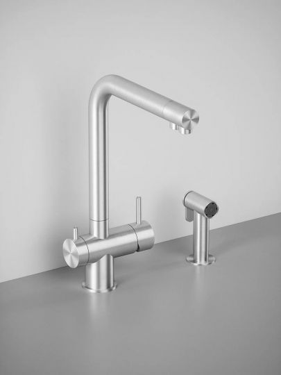 Смеситель для кухонной мойки Quadro design Idealaqua Inox 383 с краном для фильтра и душем схема 3