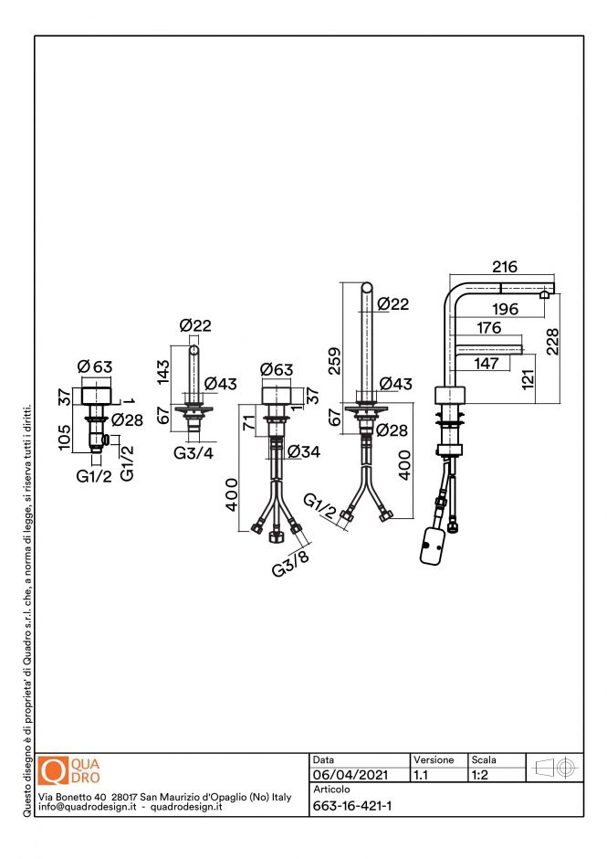 Кухонный смеситель Quadro design Idealaqua Inox 663.16.421.1 с изливом для фильтрованной воды ФОТО